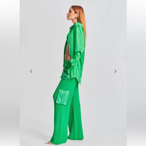 NWT SER.O.YA Karry Silk Shirt in Kelly Green - Picture 4 of 5